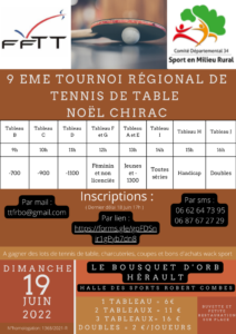 Tournoi régional tennis de table @ Le Bousquet d'Orb (34)